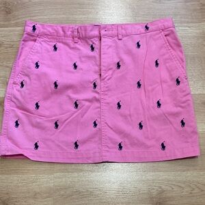 Ralph Lauren Pink Mini Skirt with Navy Polo Pony Embroidery